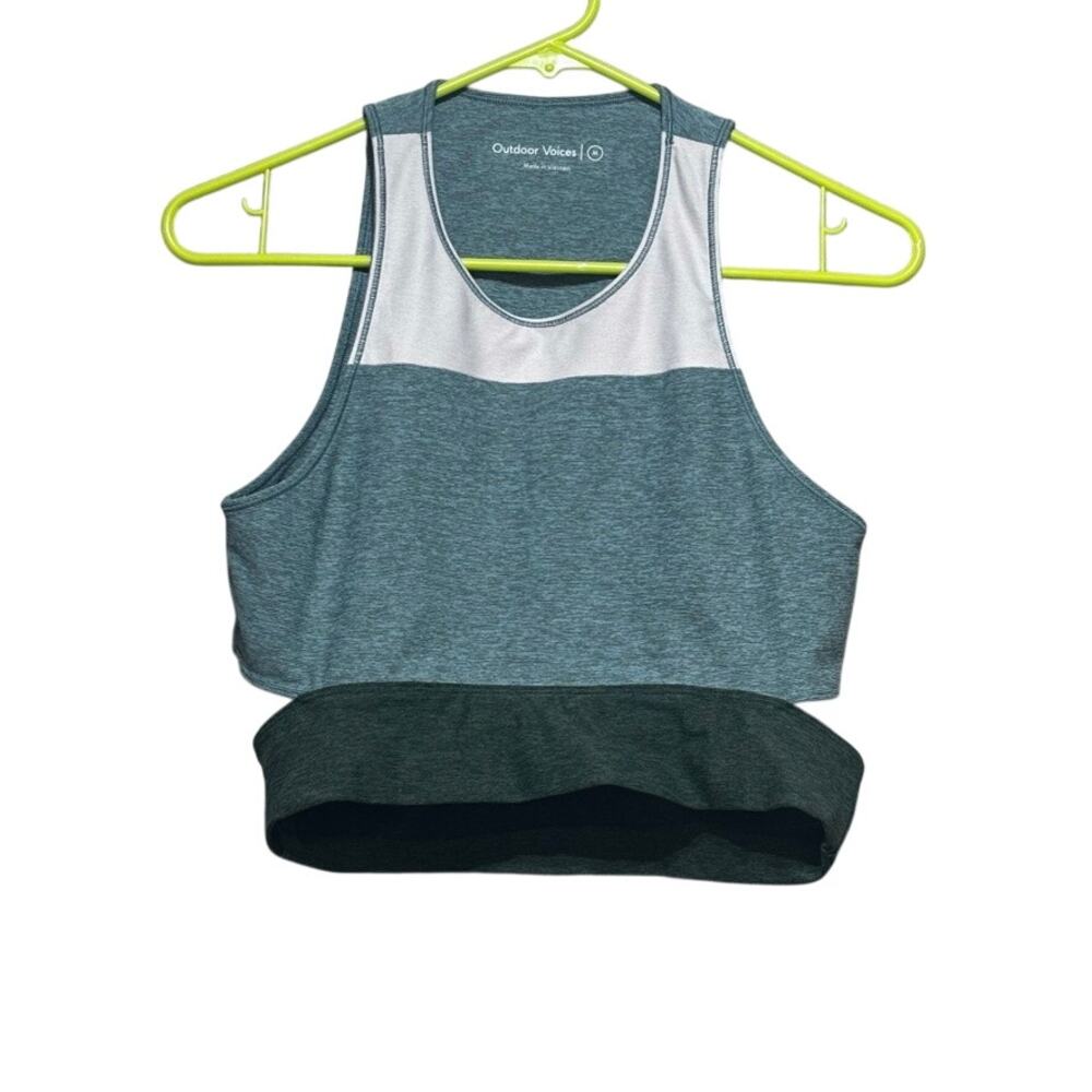 Outdoor Voices Womens Medium Crop Tank Top Teal Colorblock Athletic Activewear
